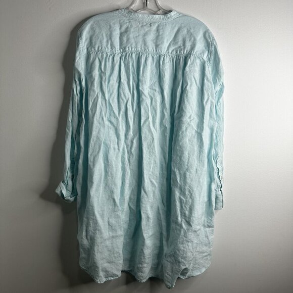 Lands End Shirt Dress Womens 1X Blue Linen Tunic Button Front Pockets Coastal - Picture 9 of 11